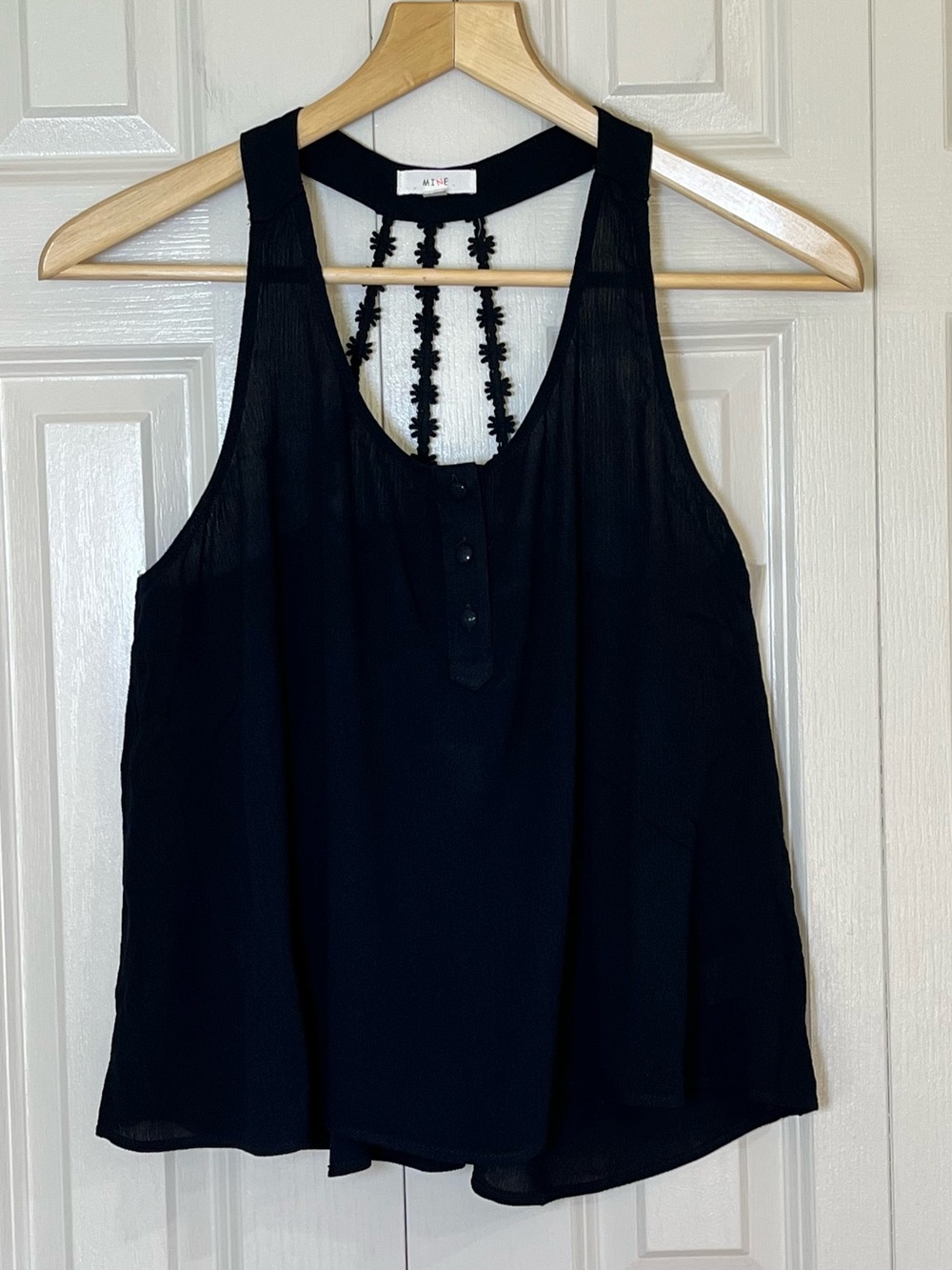 Black Mine Tank Top Floral Embroidered Lace Racerback Camisole Size Medium